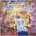 Boccioni, Umberto La Strada entra nella casa, 1911, Öl auf Leinwand, 100 x 100,6 cm, Sprengel Museum Hannover, Kunstbesitz der Landeshauptstadt Hannover, Gemeinfrei 