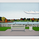 Jan Schüler, Blick vom Schloss Pillnitz auf die Elbinsel, 2025, Öl auf Leinwand, 65 x 75 cm