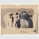 Käthe Kollwitz, Zwei Männer und ein Liebespaar auf einer Bank, 1904, Graphit und Tusche, weiß gehöht auf cremefarbenem Papier, NT (287a)
