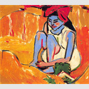 Ernst Ludwig Kirchner: Das blaue Mädchen in der Sonne, 1910, Öl auf Leinwand. Sammlung Gerlinger. Foto: Archiv Gerlinger. Kunstmuseum Moritzburg, Halle an der Saale. 
